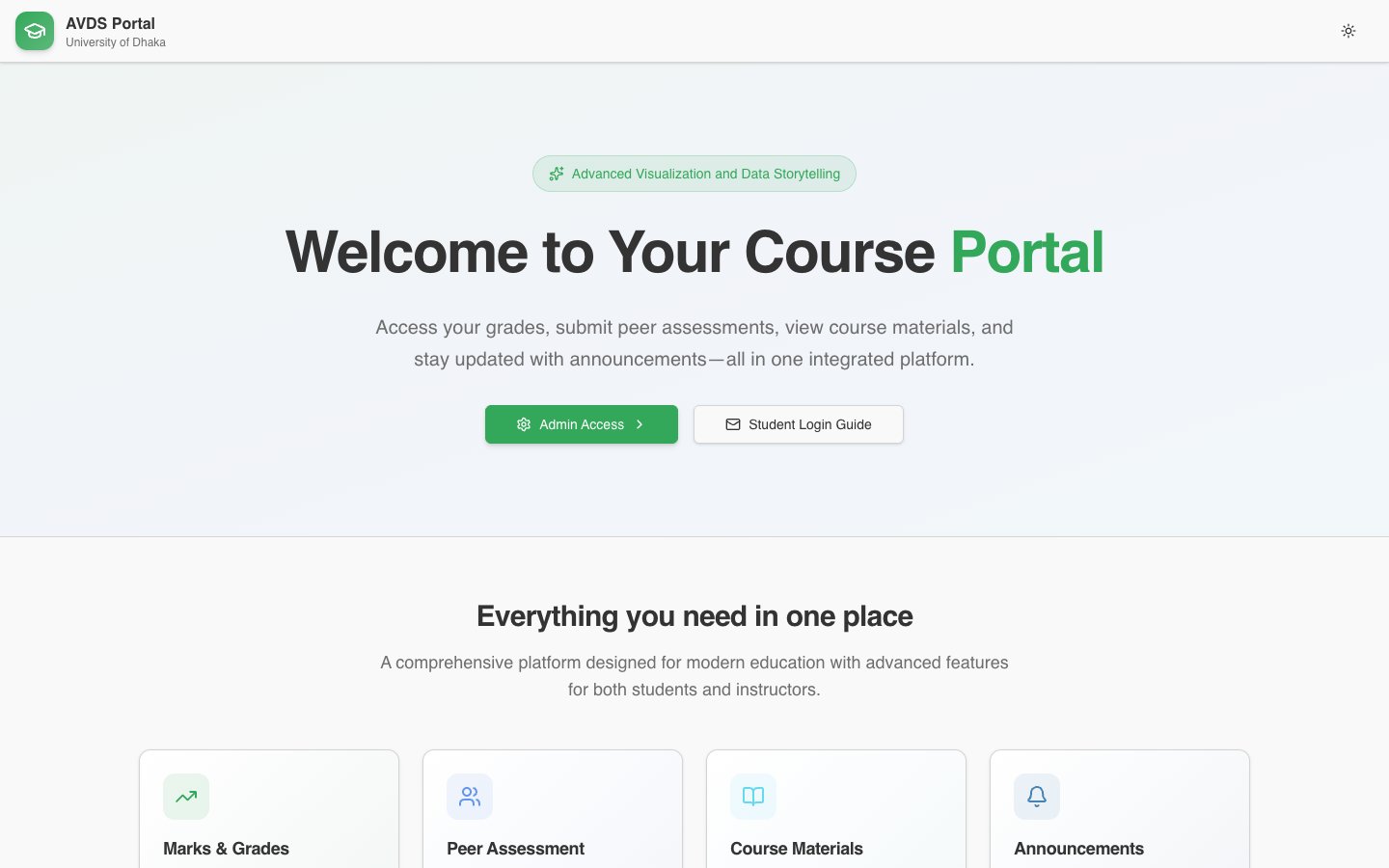 AVDS Portal - the landing screen