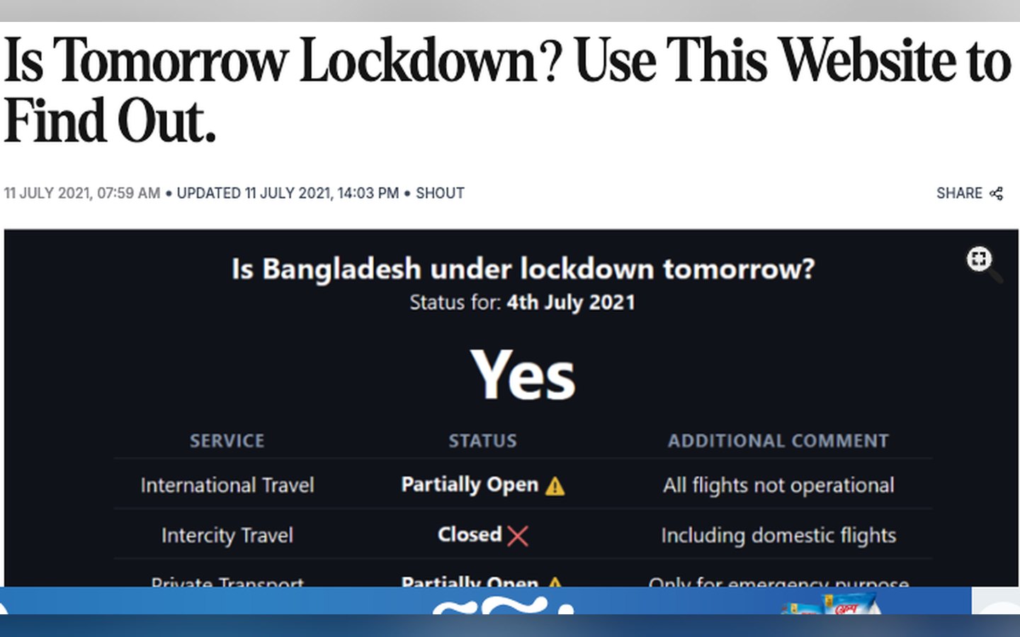 IsTomorrowLockdown - The Daily Star clipping